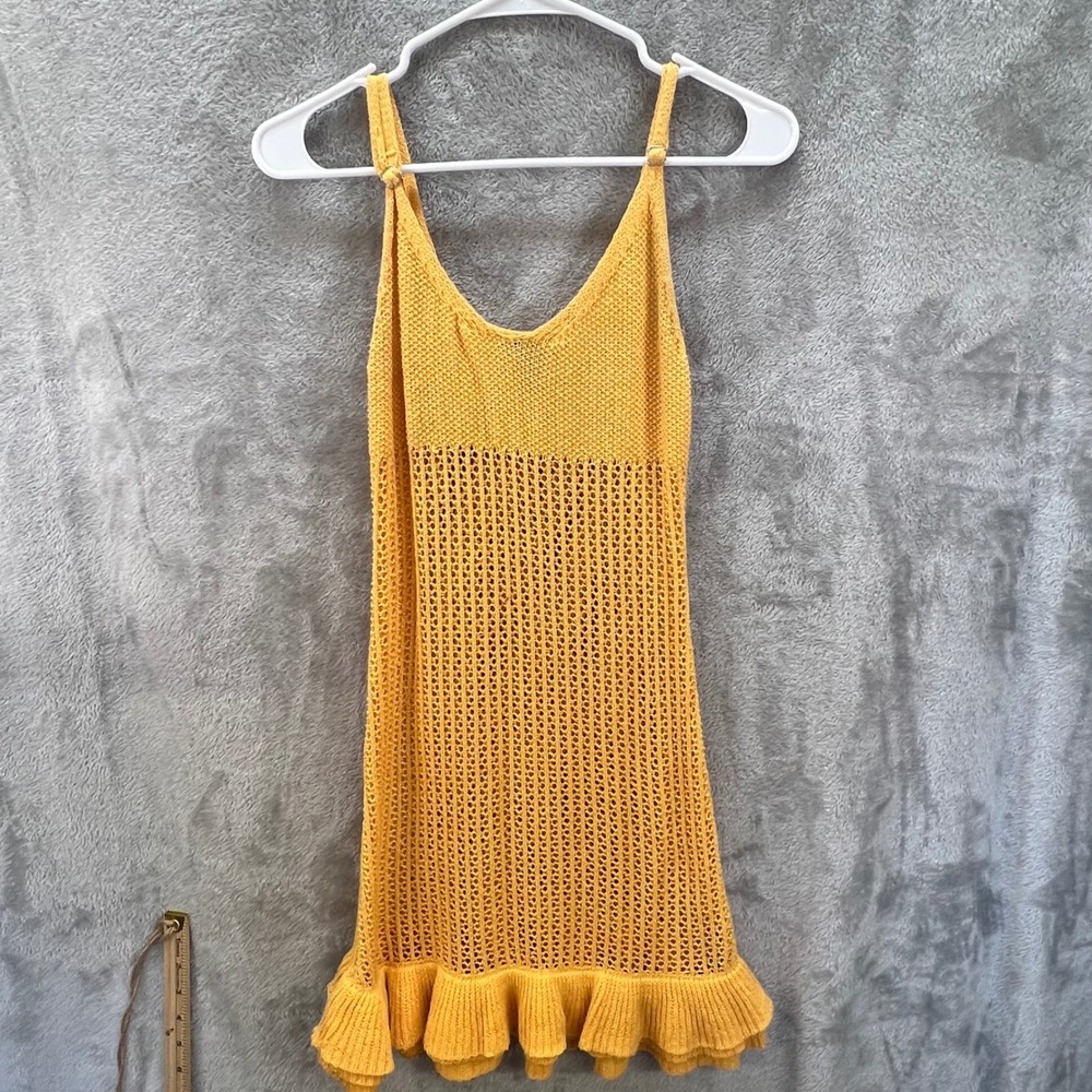 Forever 21 M Open Knit Crochet Ruffle Mini Boho Festival Coverup Retro 70s Style